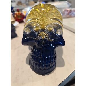 Resin Skull Snow Globe Decoration Gift  Blue Gold. 615